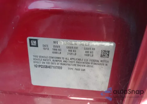 2014 Chevrolet Cruze 1Lt Auto from USA, damaged, VIN 1G1PC5SB4E7197859